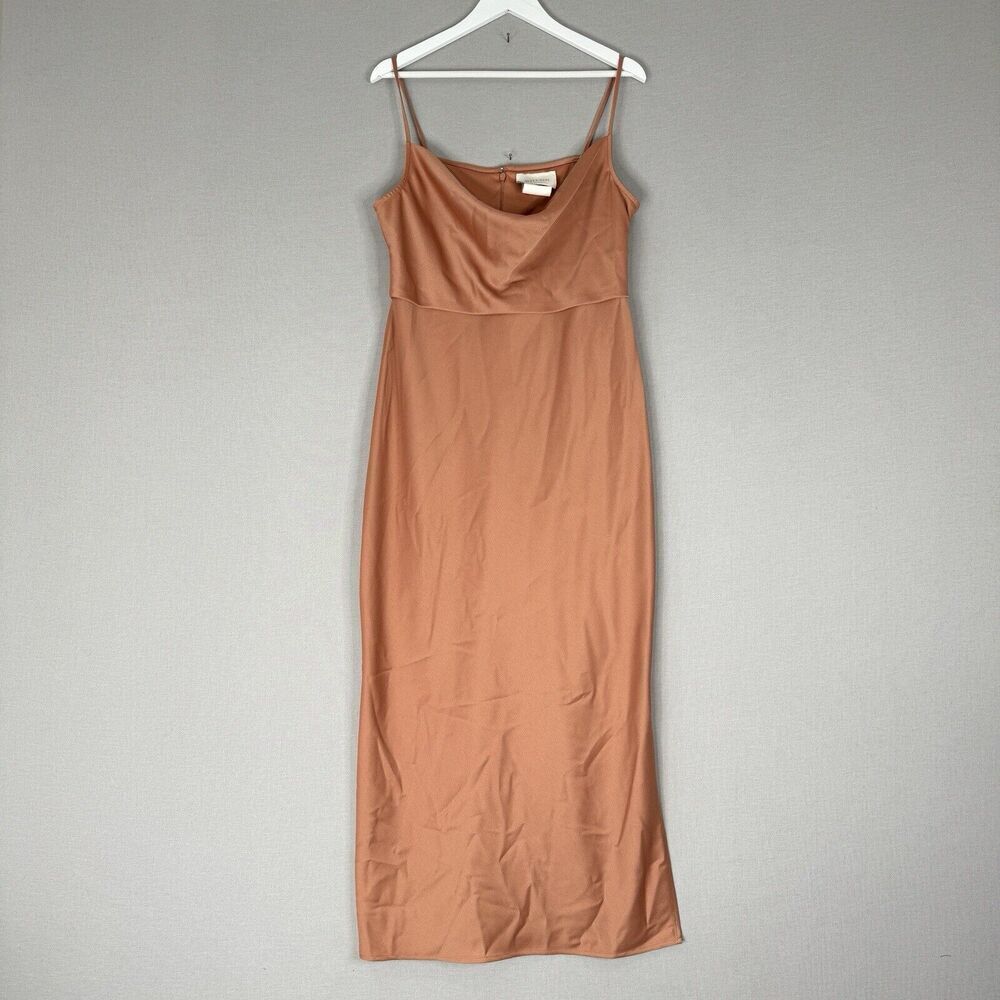 BHLDN Womens Dress 16 Pink Cowl Drape Neck Satin Slip Wedding Guest‎ Bridesmaid